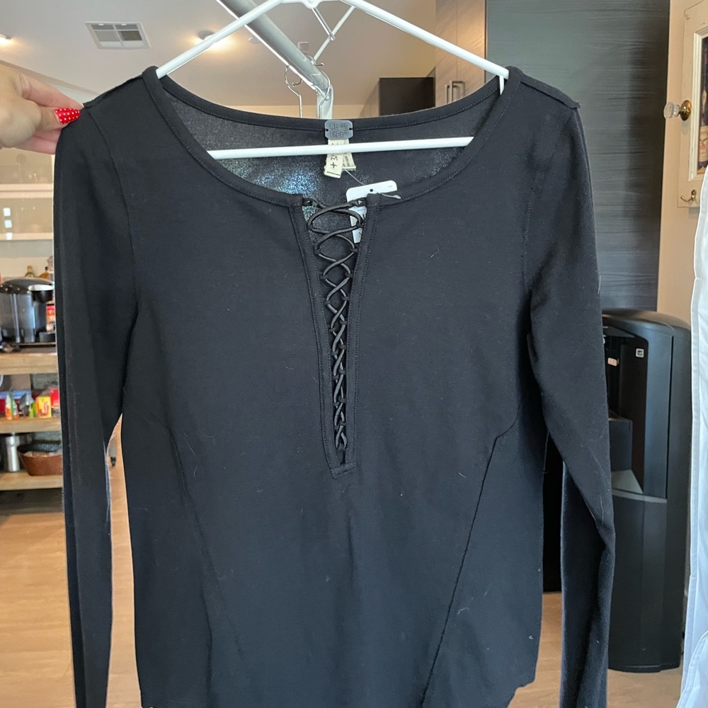We The Free Black Lace-Up Blouse